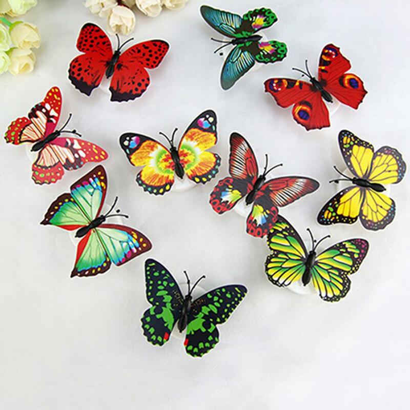 Luz de noche de mariposa creativa, decoraciones de pared, pegatinas de pared de mariposa 3D, luz LED que cambia de Color ABS