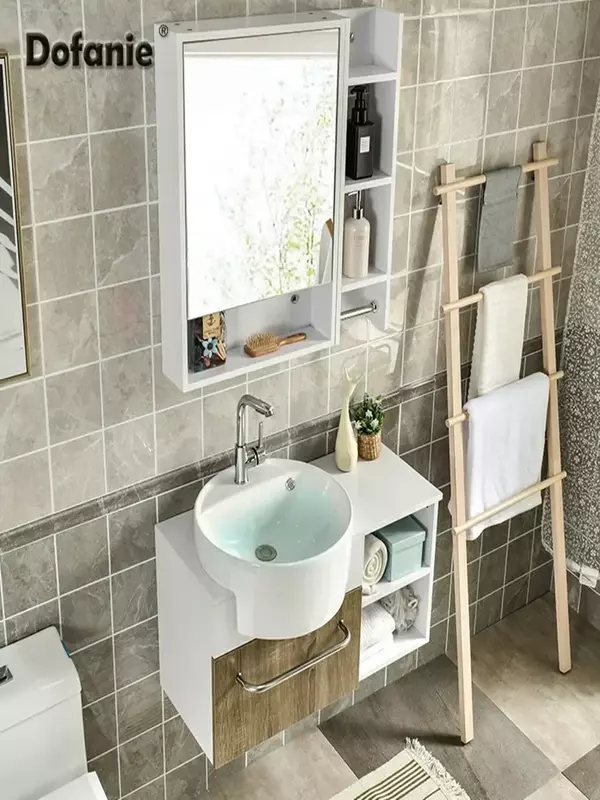 Armário do espelho do banheiro de madeira maciça, combinação moderna do lavatório, bacia do Inter-Platform, simples FaceBasin branco sem pintura