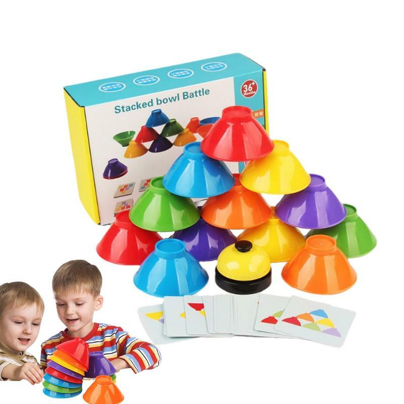 Regenbogen-Stapelsc halen pädagogisches sensorisches Spielzeug sensorisches Spielzeug für Lern aktivitäten im Vorschul alter 6 Stapel schalen mit Glocke 25 Karten
