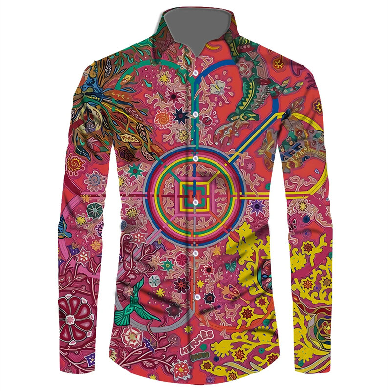 Vintage Africa Pattern 3D Printed Long Sleeve Button-down Shirts For Men Street Style Trendy Tops Hip Hop Men Clothing Shirt