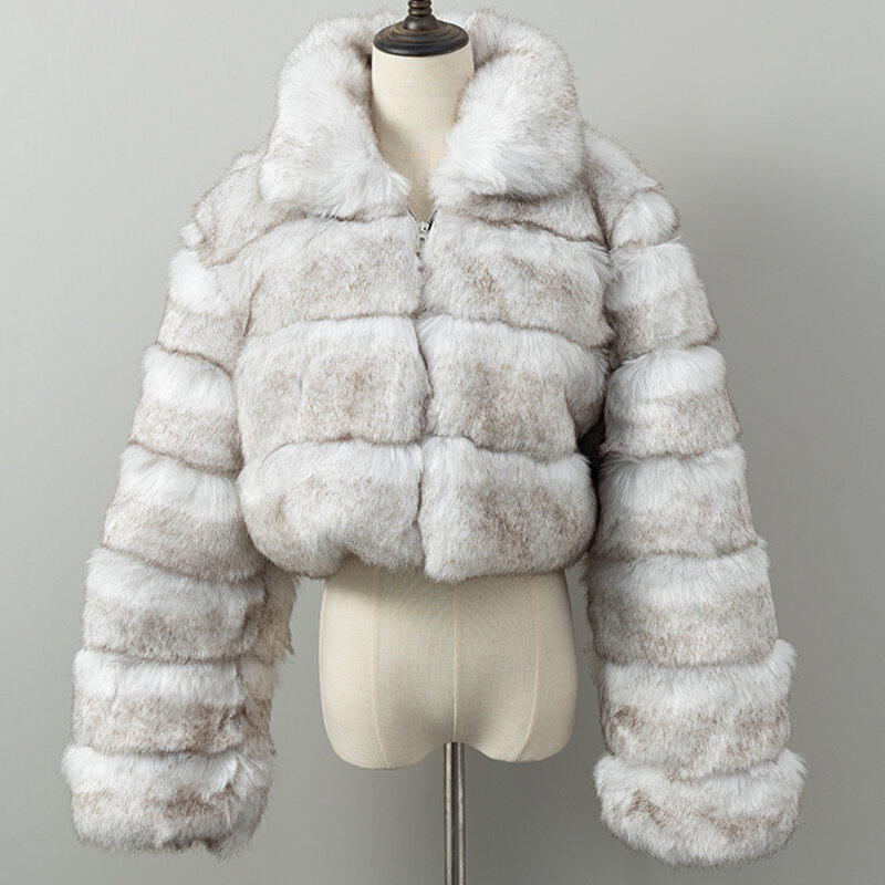 Casacos e jaquetas de pele sintética, casaco macio, gola virada para baixo, grosso, quente, curto, peludo, elegante senhora, inverno