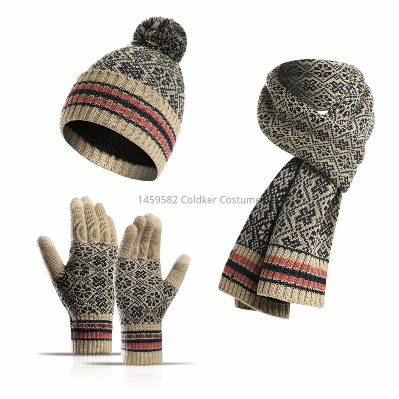 Conjunto de chapéu e cachecol feminino de malha quente, luvas touchscreen, cachecol longo, lenços macios, inverno