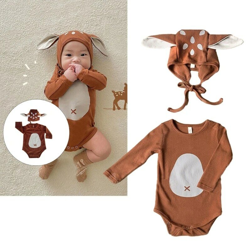 Alat Peraga Pemotretan Bayi Baru Lahir Topi Tengkorak Rusa Kutub Bayi & Hadiah Baby Shower Baju Monyet
