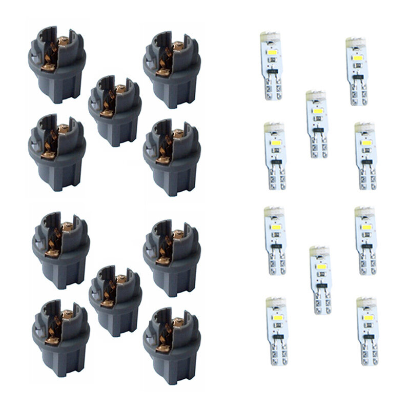 10 Buah Bohlam LED Putih/Biru dan Soket Dasar untuk Dasbor Mobil Diameter T6.5-V2 Lampu Indikator Peringatan Lampu Cluster Instrumen