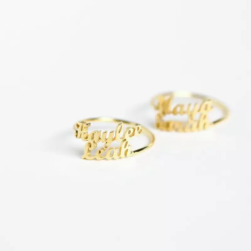 Personalised Custom Double Names Ring Gold Stainless Steel Open Adjustable Couple Promise Rings for Women Romantic Jewelry Gifts