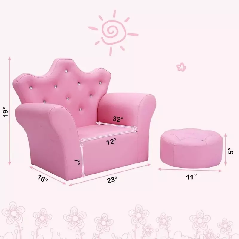 Детский диван, мягкий детский диван с оттоманкой, отделанный бриллиантами, розовый