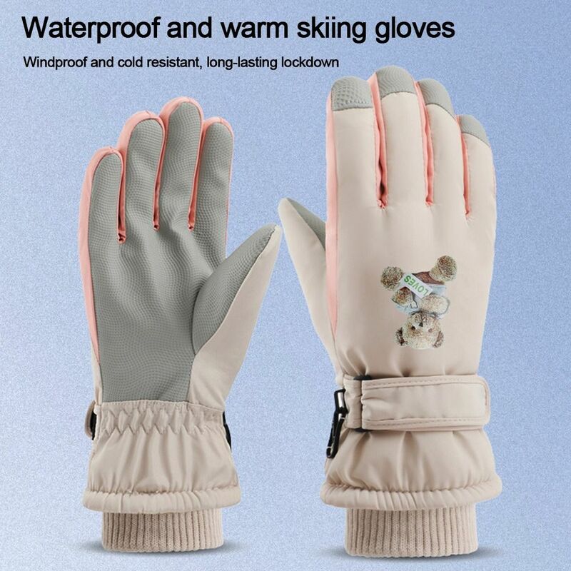여성용 손가락 오픈 따뜻한 스키 장갑, 겨울 가을 두꺼운 전체 손가락 장갑, 미끄럼 방지 방수 터치 스크린 장갑