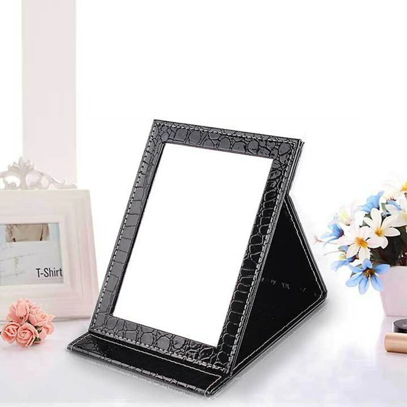 Specchio pieghevole in pelle PU portatile grande alla moda con supporto per realizzare specchi strumenti cosmetici