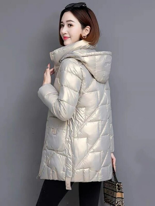 女性の光沢のある綿のジャケット,ルーズ,ミドル丈,フード付き,暖かい,厚手,カジュアル,パーカー,新しいコレクション2023