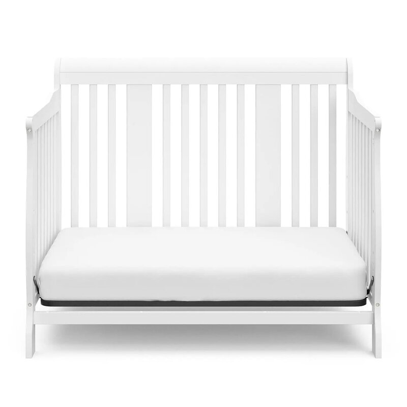 سرير طائر اللقلق قابل للتحويل ، أبيض ، سهل التحويل إلى سرير طفل صغير ، سرير نهاري أو سرير كامل ، 3 وضع قابل للتعديل ، 4 في 1