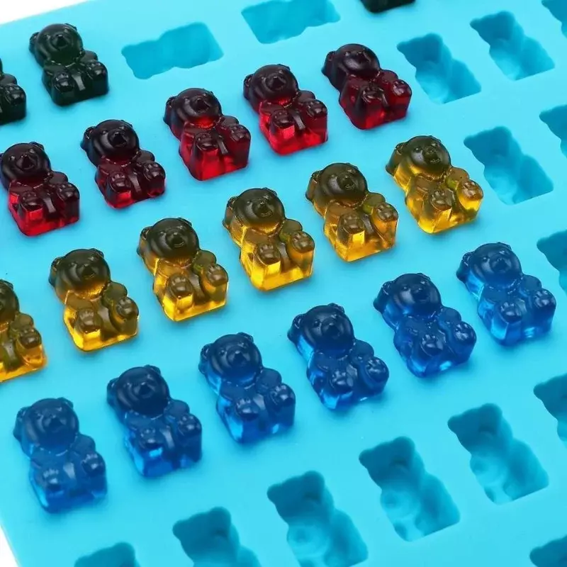 Gummy Bear Silicone Mold com conta-gotas, Chocolate, Fondant, Candy Maker, Cozimento DIY, Ferramentas de decoração, 50 grades
