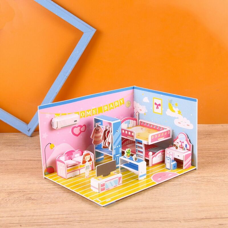 3D Cartoon 3D Puzzle edukacyjne ręcznie robiony papier Puzzle zabawki kuchnia łazienka ręcznie robione Puzzle DIY do pokoju prezent dla przedszkola