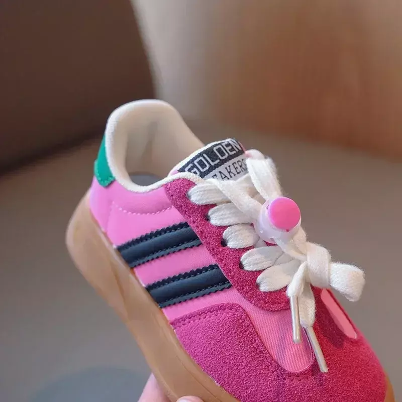 หนังนิ่มสี Splicing สบายๆรองเท้าเด็กผู้หญิงรองเท้าผ้าใบ2022ฤดูใบไม้ร่วงเด็กเดินวิ่งกีฬาขนาด26-37