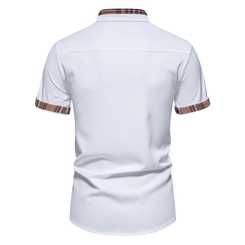 2024 Summer New Men's Casual Short-sleeved Shirt Fashion Plaid Collar Formal Tie Button Short-sleeved Shirt
