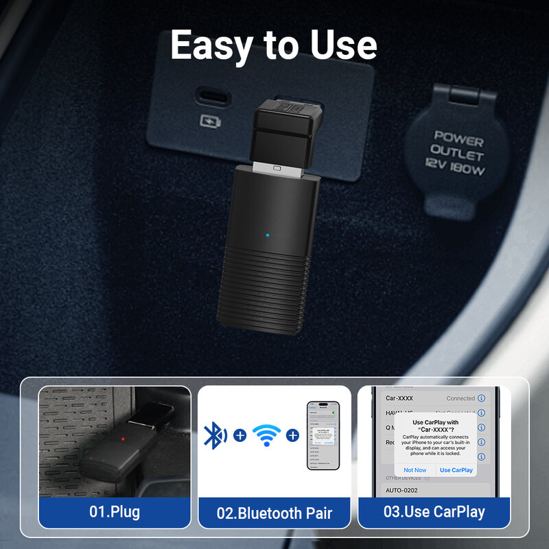 Mini adaptador inalámbrico Apple CarPlay para coche, Dongle Bluetooth, WiFi, conexión rápida, Plug and Play, OEM, con cable, novedad de 2024