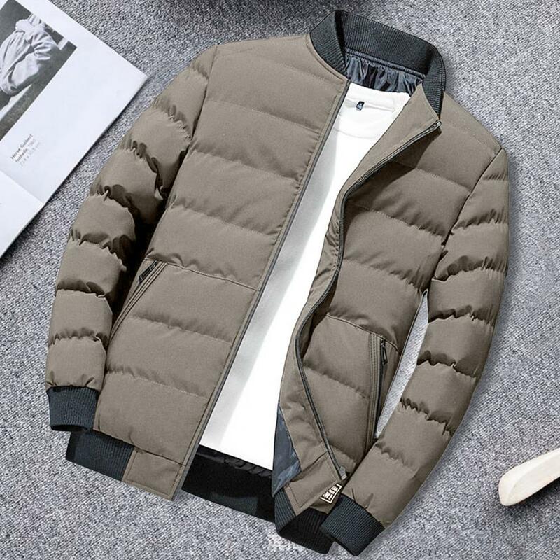 Popular  Baseball Jacket Super Soft Windproof Ribbing Bottom Jacket Solid Color Winter Men Jacket Streetwear