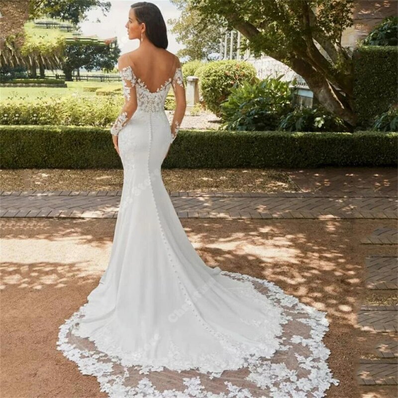 Lace Flower Print Mermaid Wedding Dresses Appliques Off The Shoulder Long Sleeves Bridal Gowns Newest Sexy Backless Bride Robes