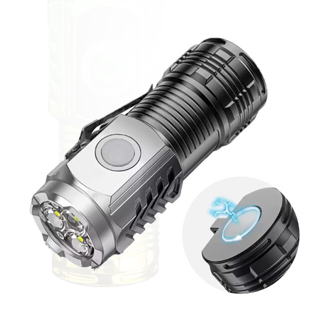 Mini forte super brilhante tocha, lanterna portátil de longo alcance, doméstico repetidamente, bateria de carregamento, ao ar livre, 3 LED