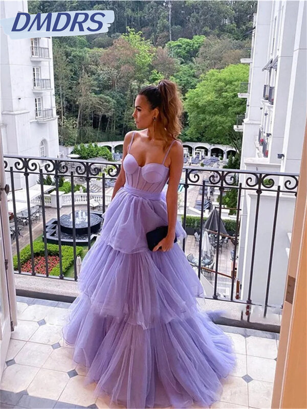 Elegant Lavender Purple Evening Gown 2024 Classic Spaghetti Strap Bow Belt Dress Simple a-Line Tulle Gowns Vestidos De Novia