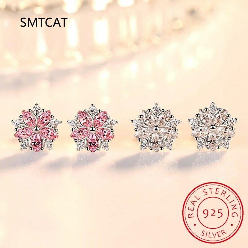 Exquisitos pendientes de moissanita de Color D para mujer, Plata de Ley 100%, Diamante Blanco, flor rosa, joyería 925