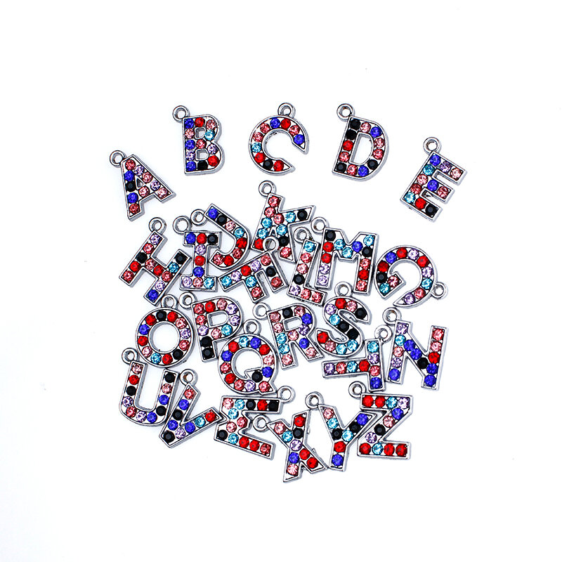 15mm Pendants Charms Letters Rhinestone Alphabet A to Z Fit DIY Wristband Bracelet Pet Collar Necklace Jewelry Making