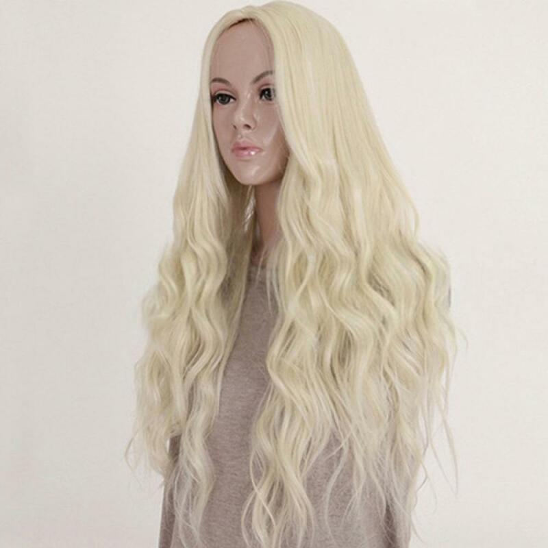Princess Blonde Wavy Curly Wig Honey Blonde Color Brazilian Remy Body Wave Cosplay Party Full Wig High-temperature Fiber Hair
