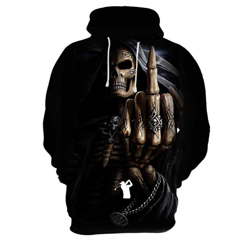 Without Fleece Fall Fashion Oversized Clothes Casual Hooded Sweater Men's Pullover Hoodie 3d Printed Skull Hip Hop Streetwear