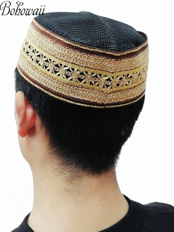BOHOWAII Fashion Muslim Hat Islam Homme Kippahs Jewish Saudi African Kufi Prayer Bonnet Cap Summer Cool Beanie Headwear for Men