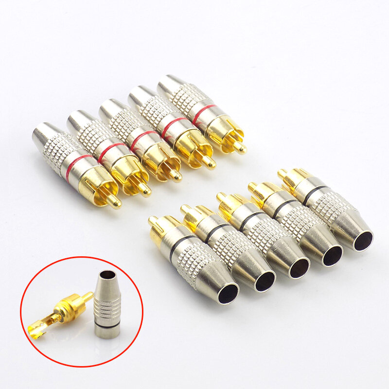 5pcs RCA Male Plug to cabling Connector Adapter Audio Video Cable CCTV camera Non Solder Gold Plated Accessories