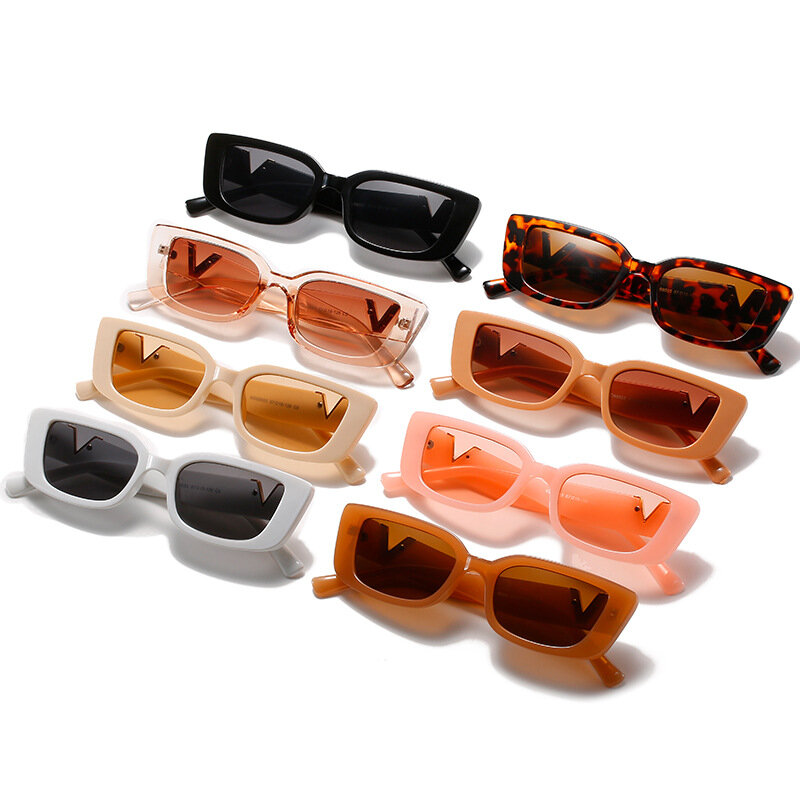 2023 retro cat eye frame óculos de sol feminino luxo v óculos de sol homens moda retângulo jelly óculos com dobradiças de metal uv400