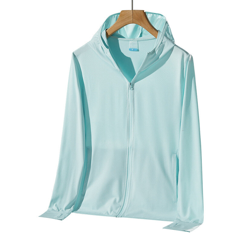 UPF50 ICE silksun เสื้อผ้าสำหรับทั้งชายและหญิง, เสื้อผ้าปกป้องผิวด้วยแสงยูวีบางระบายอากาศได้ดีเสื้อแจ็คเก็ตเสื้อผ้ากันแสงแดด