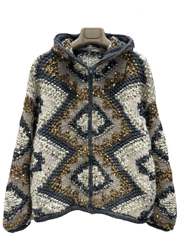 Abrigo corto de piel con capucha, abrigo holgado con cremallera de color, cálido y cómodo, novedad de invierno 2023, 1120