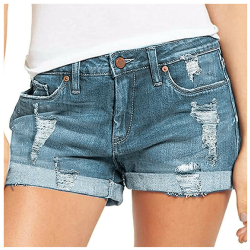 Damen Jeans shorts Sommer sexy hoch taillierte schlanke Jeans Shorts Mode Loch Freizeit vielseitige Jeans shorts mit Taschen