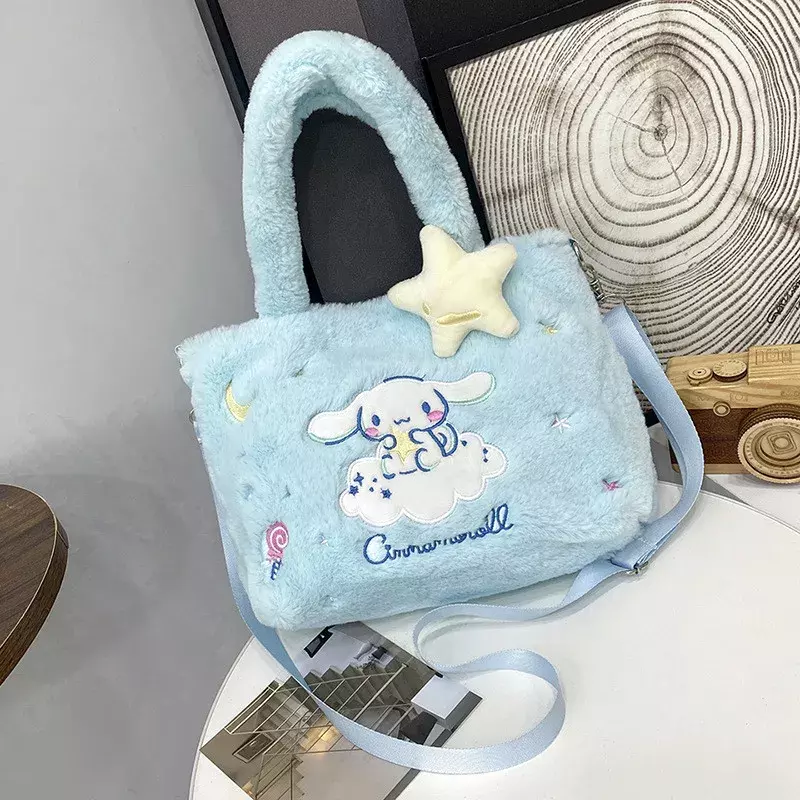 Sanrio pluszowa torba Kawaii Cinnamoroll torebka Plushie torby listonoszki Kuromi Hello Kitty wypchany plecak do makijażu prezent