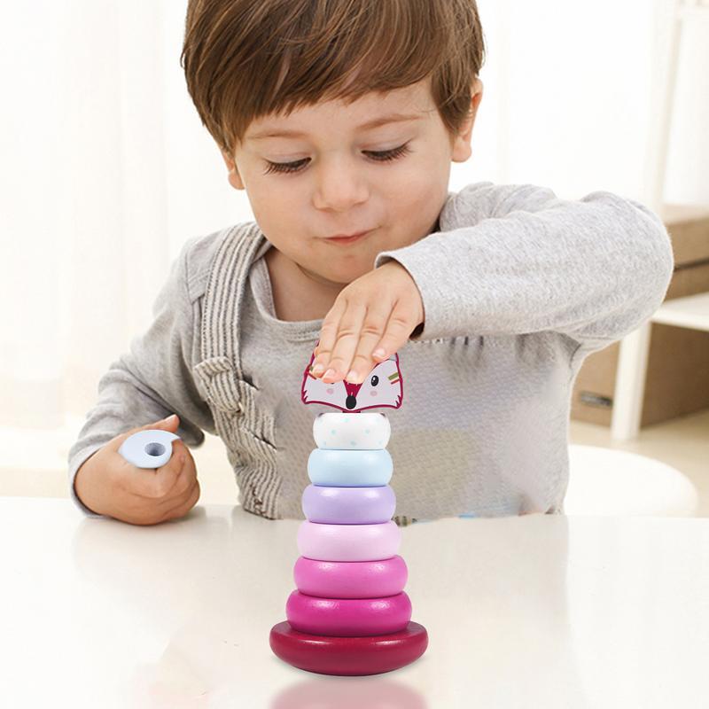 Rainbow Tower Toy Kid's Sorting Wooden Stacked Tower Toy Creative Design Brain Development Toys For School Home Travel And
