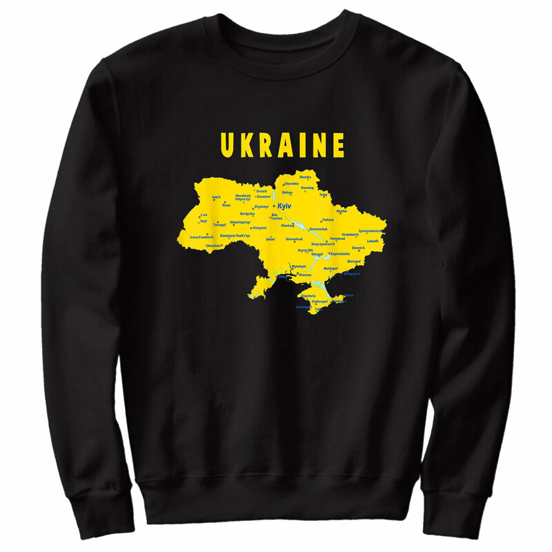 Hoodie unisex com gráficos de nome da cidade marcada, pulôver 100% algodão, moletons casuais, streetwear, mapa da Ucrânia, novo