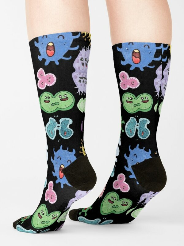 Cute Pattern Sticker Pack, Micróbios Bactérias e Vírus, Microbiology, Seamless Men and Women's Loose Winter Socks, Ladies Socks