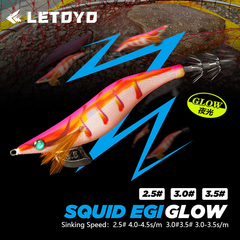 LETOYO-Lula gabaritos para a pesca marítima, Artificial Squid Hook, luminoso, Lula, EGI Lure, 2.5 #, 3.0 #, 3.5 #