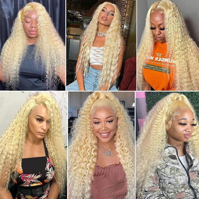 613 Honey Blonde 30 Inch Deep Wave 13x4 Transparent Lace Front Human Hair Wigs 200 Density Curly Wave Lace Frontal Wig For Woman
