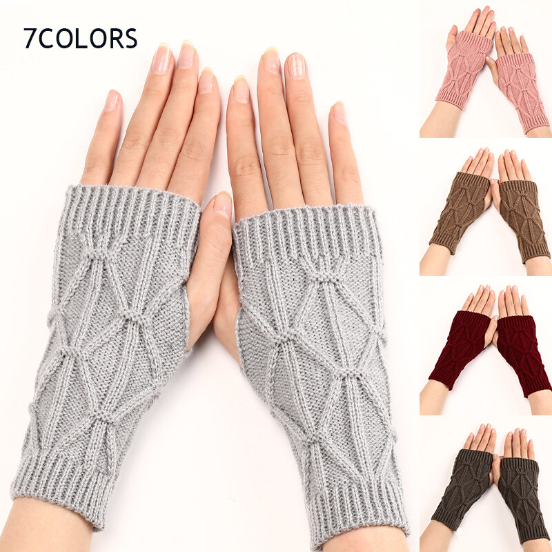Guanti da donna elasticizzati in acrilico con mezze dita guanti invernali caldi senza dita lavorati a maglia all'uncinetto guanti finti per ragazze