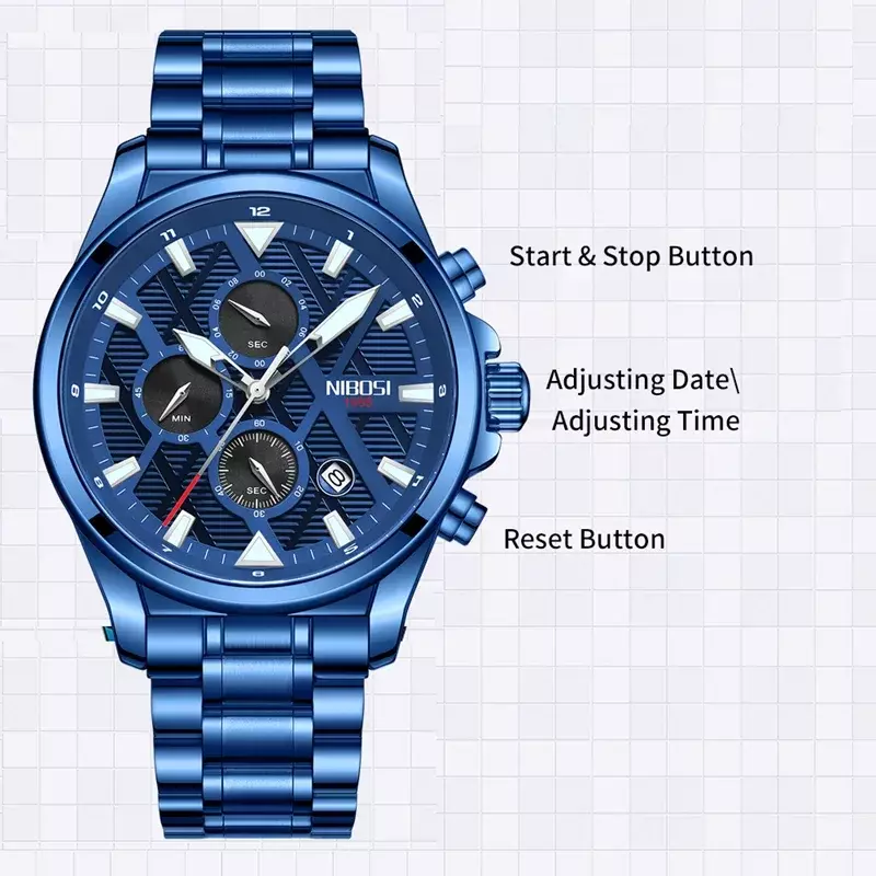 นาฬิกาควอตซ์หรูหราแบรนด์ชั้นนำของนาฬิกาข้อมือสำหรับผู้ชาย nibosi นาฬิกาข้อมือแฟชั่นโครโนกราฟแนวสปอร์ตลำลองนาฬิกากันน้ำ relogios masculino