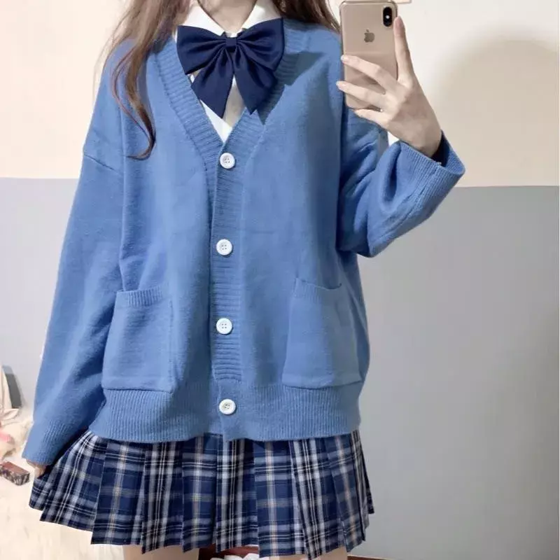 Estilo japonês camisola primavera outono com decote em v algodão camisola de malha jk uniforme cardigan multicolorido cosplay feminino wear
