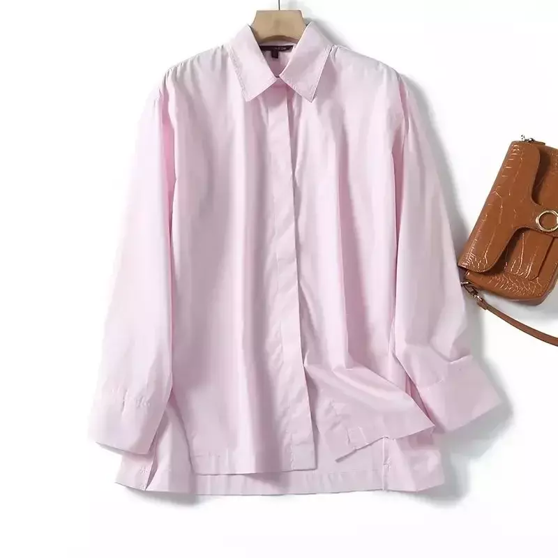 Damen Mode neue Französisch Temperament Freizeit versteckte Knopf langes Hemd Retro Revers Langarm Chic Top