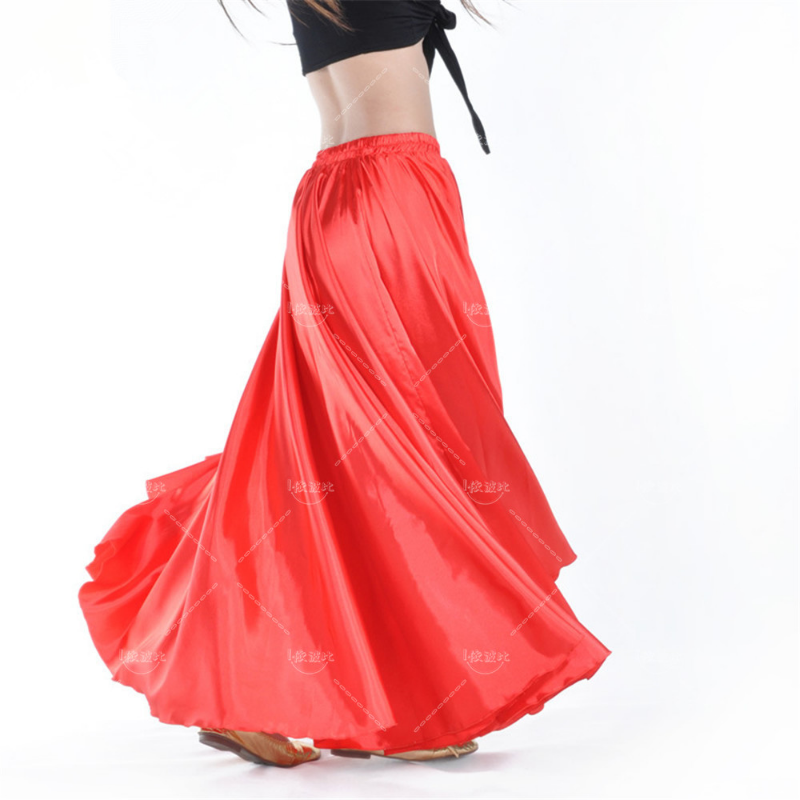 กระโปรงเต้นอินเดียยาวผ้าซาตินสไตล์สเปนสำหรับระบำหน้าท้องสไตล์ใหม่