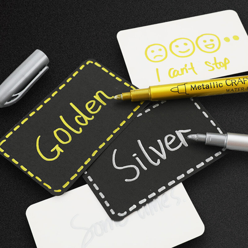 Rotulador de pincel metálico a base de agua, bolígrafo de pintura acrílica para tarjeta de caligrafía, suministros de Arte de Metal, 2 colores, dorado y plateado