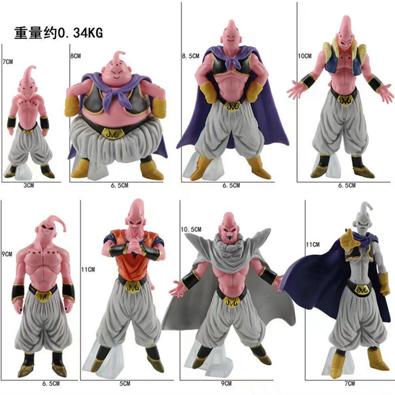 Dragon Ball Z Anime Figure Coleção Modelo Brinquedos para Crianças, Majin Buu, Buu Gordo, Figuras de Ação PVC, Presentes para Adultos, Quente, 8Pcs por Conjunto