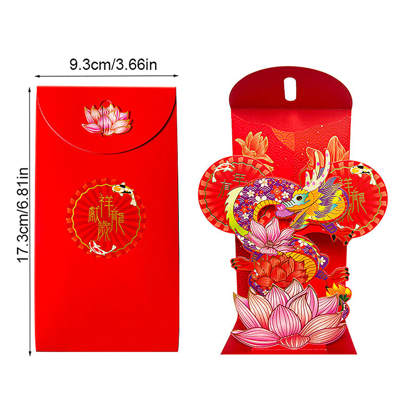 Sobre rojo 3D de Dragon Year, sobre creativo de Año Nuevo Chino, boda, cumpleaños, 2024