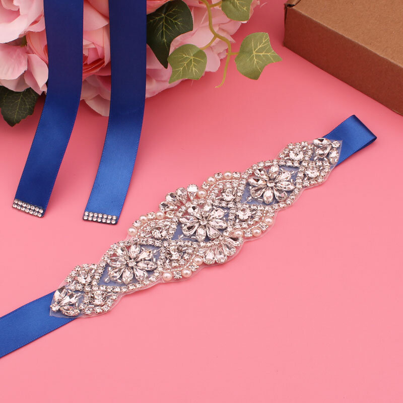 Cintura da sposa, strass di cristallo d'argento, elegante, lussuoso, con perline, fatto a mano, damigella d'onore
