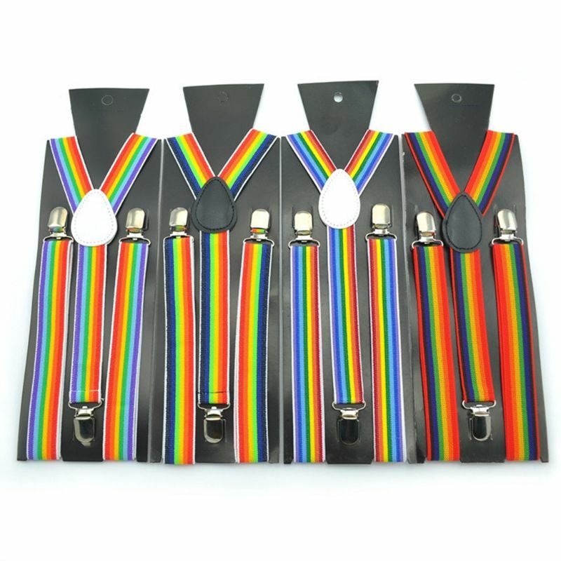 Tirantes anchos ajustables unisex con espalda en Y, cinturón a rayas colores arcoíris con clip