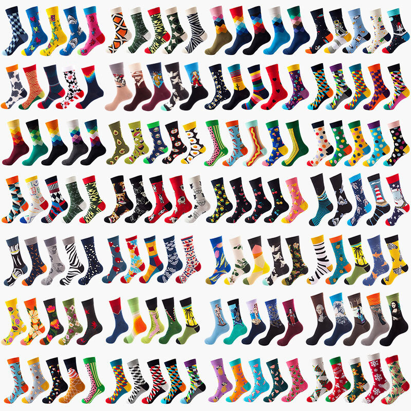 Chaussettes de course en coton pour hommes, 10 pièces = 5 paires, neutre, Cool, drôle, hip hop, décontracté, Pastel, ensemble de tubes longs, imprimé à la mode, Harajuku, sport